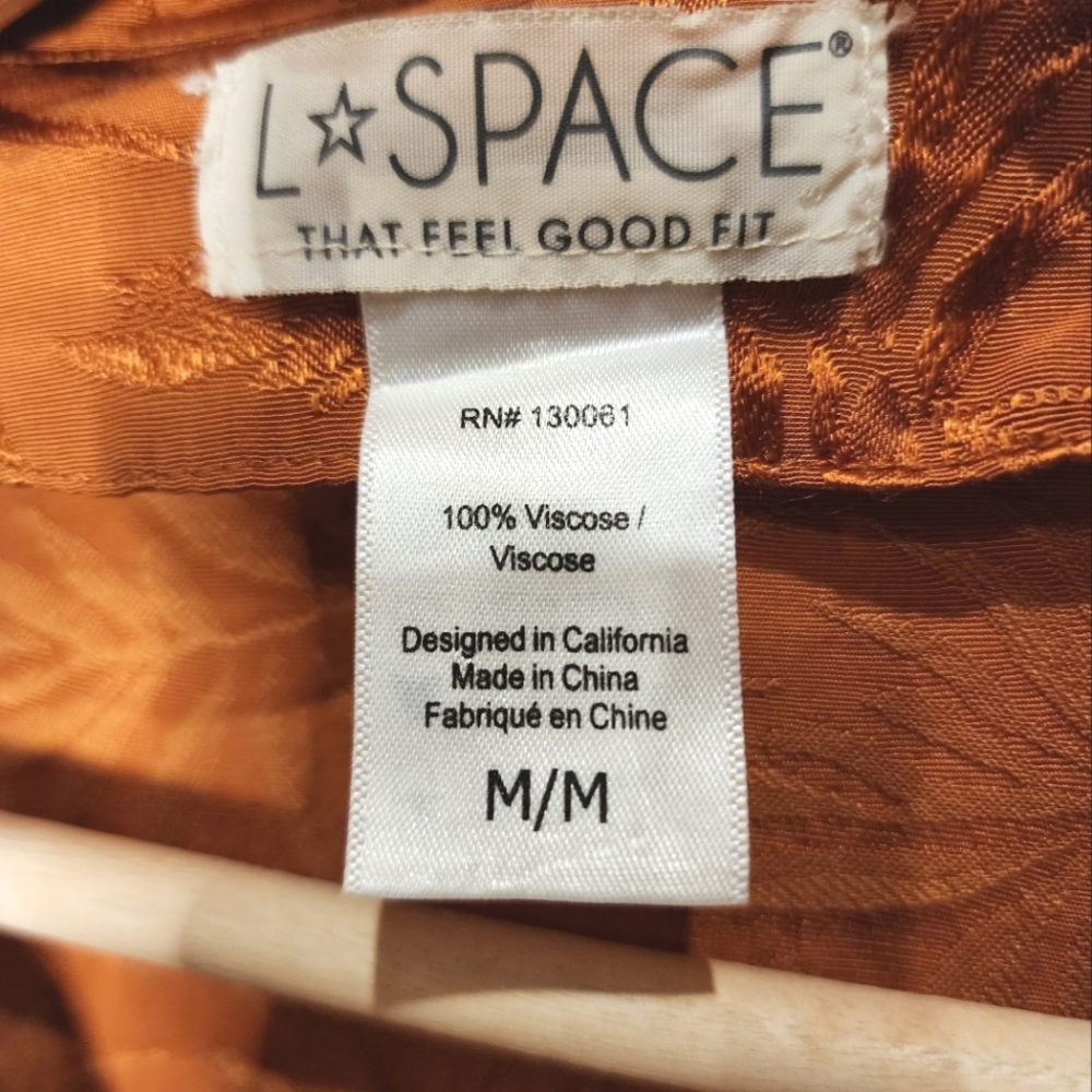 L*Space In Your Dreams Satiny Palm Pajama Top Sz M amber - Picture 4 of 7